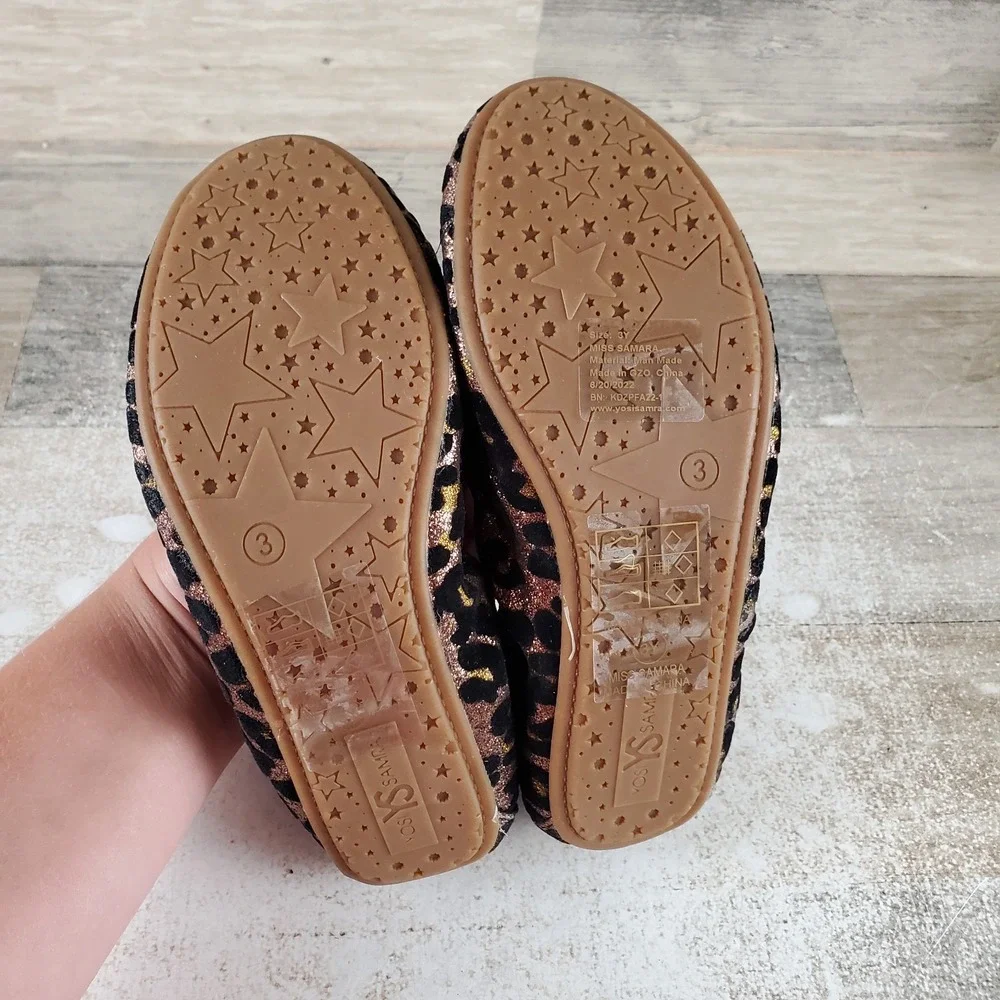 Yosi Samra Miss Samara Womens Glitter Ballet Flat Sz 3 Leopard Print Slip On